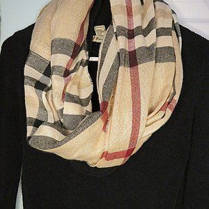 FRAAS Plaid Infinity Scarf in Gold Black Burgundy